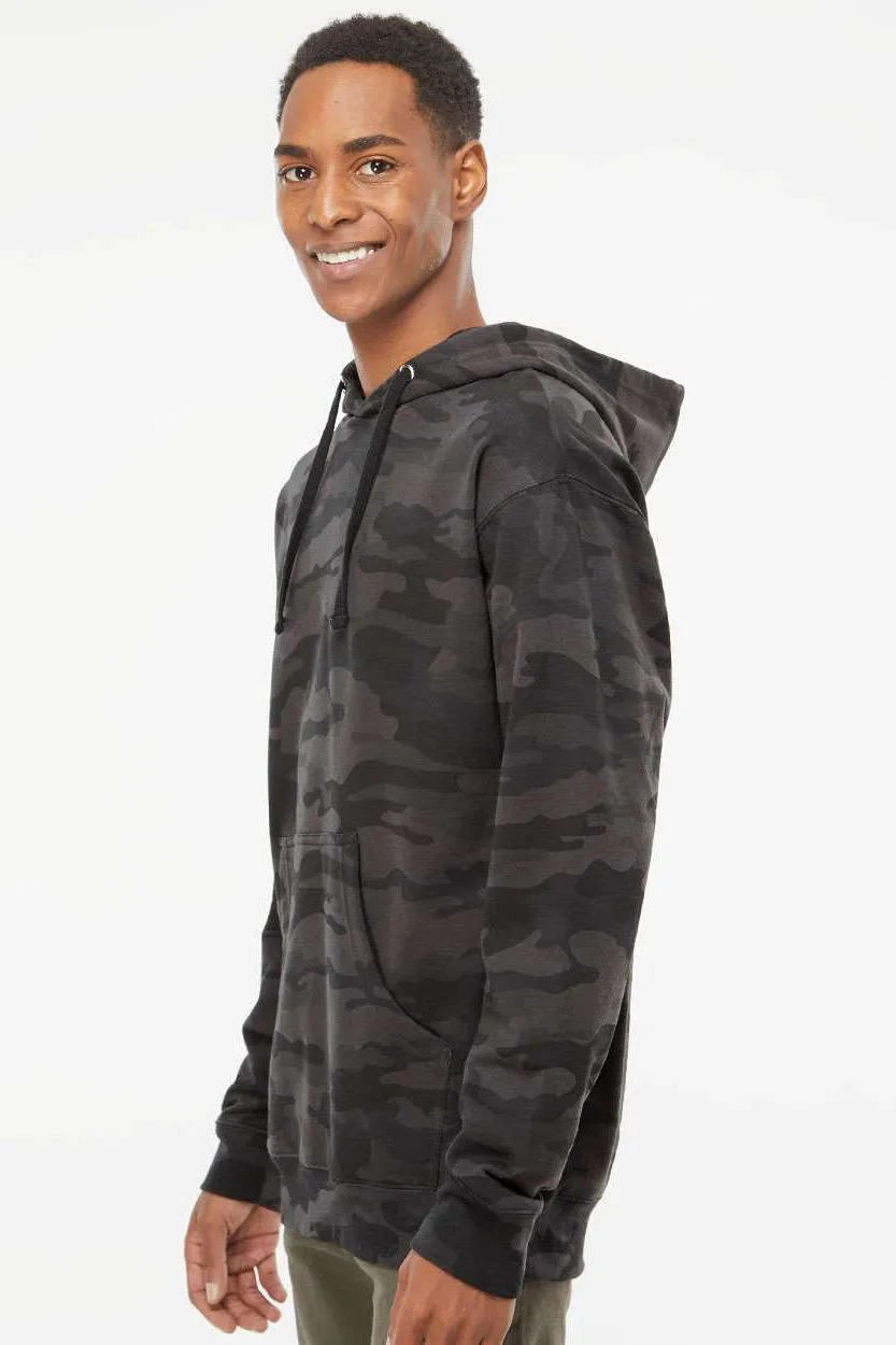 Independent Trading Company Mens Hooded Sweatshirt Hoodie w/ Pouch Pocket - Black Camo