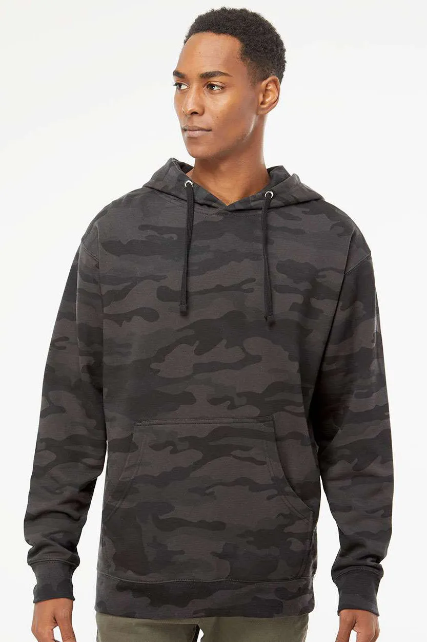 Independent Trading Company Mens Hooded Sweatshirt Hoodie w/ Pouch Pocket - Black Camo