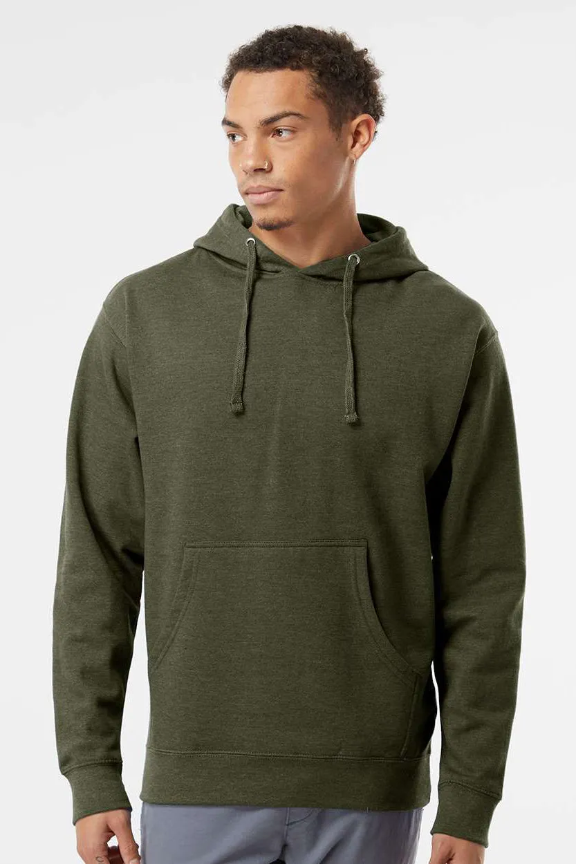 Independent Trading Company Mens Hooded Sweatshirt Hoodie w/ Pouch Pocket - Heather Army Green