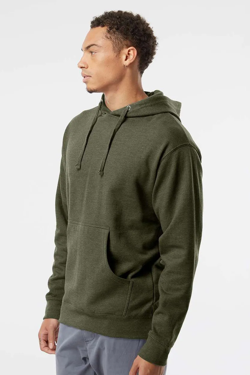 Independent Trading Company Mens Hooded Sweatshirt Hoodie w/ Pouch Pocket - Heather Army Green