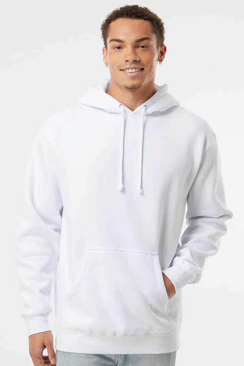 Independent Trading Company Mens Hooded Sweatshirt Hoodie w/ Pouch Pocket - White