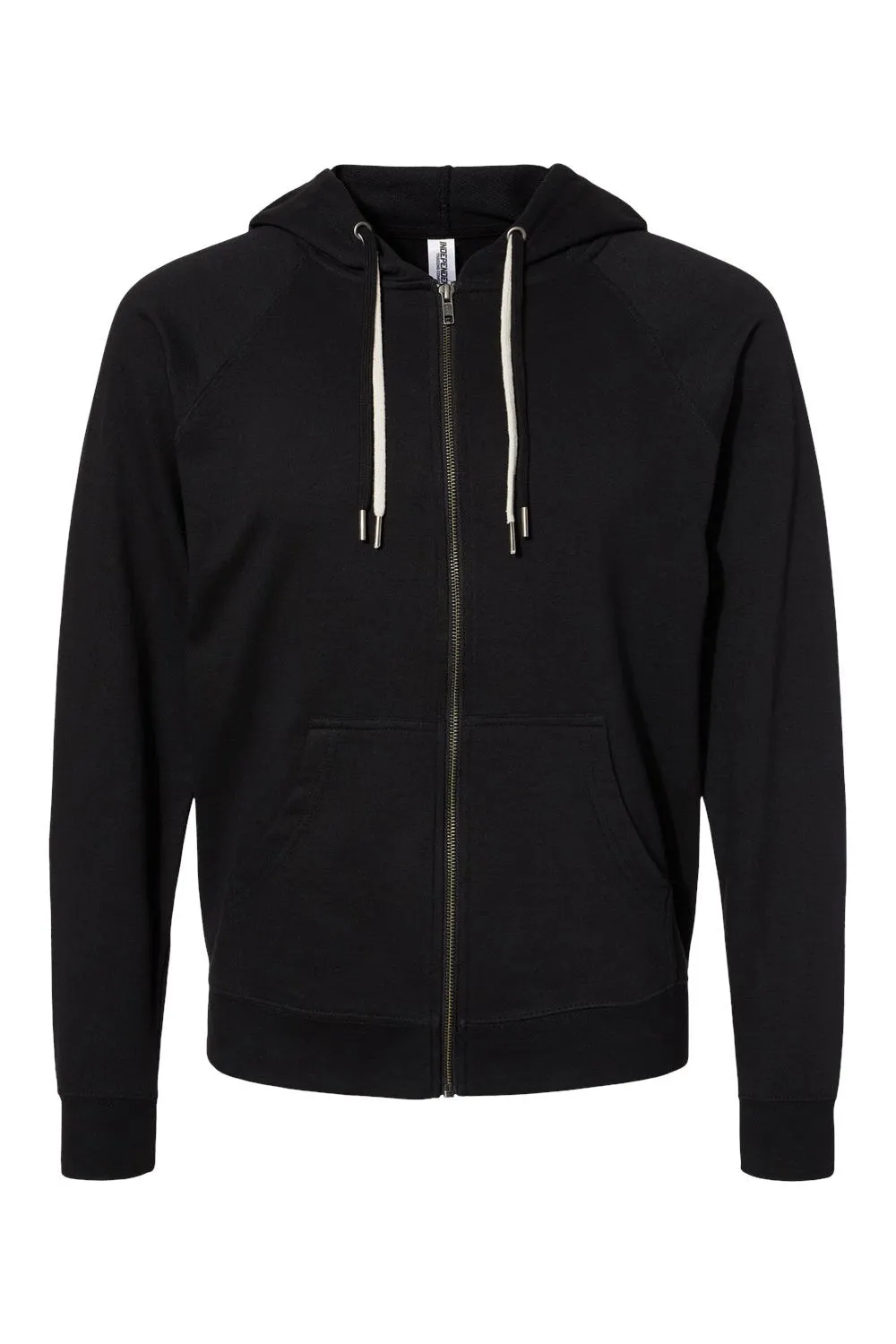 Independent Trading Company Mens Icon Loopback Terry Full Zip Hooded Sweatshirt Hoodie w/ Pockets - Black