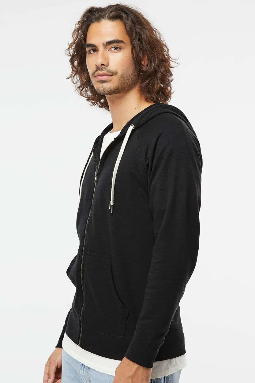 Independent Trading Company Mens Icon Loopback Terry Full Zip Hooded Sweatshirt Hoodie w/ Pockets - Black