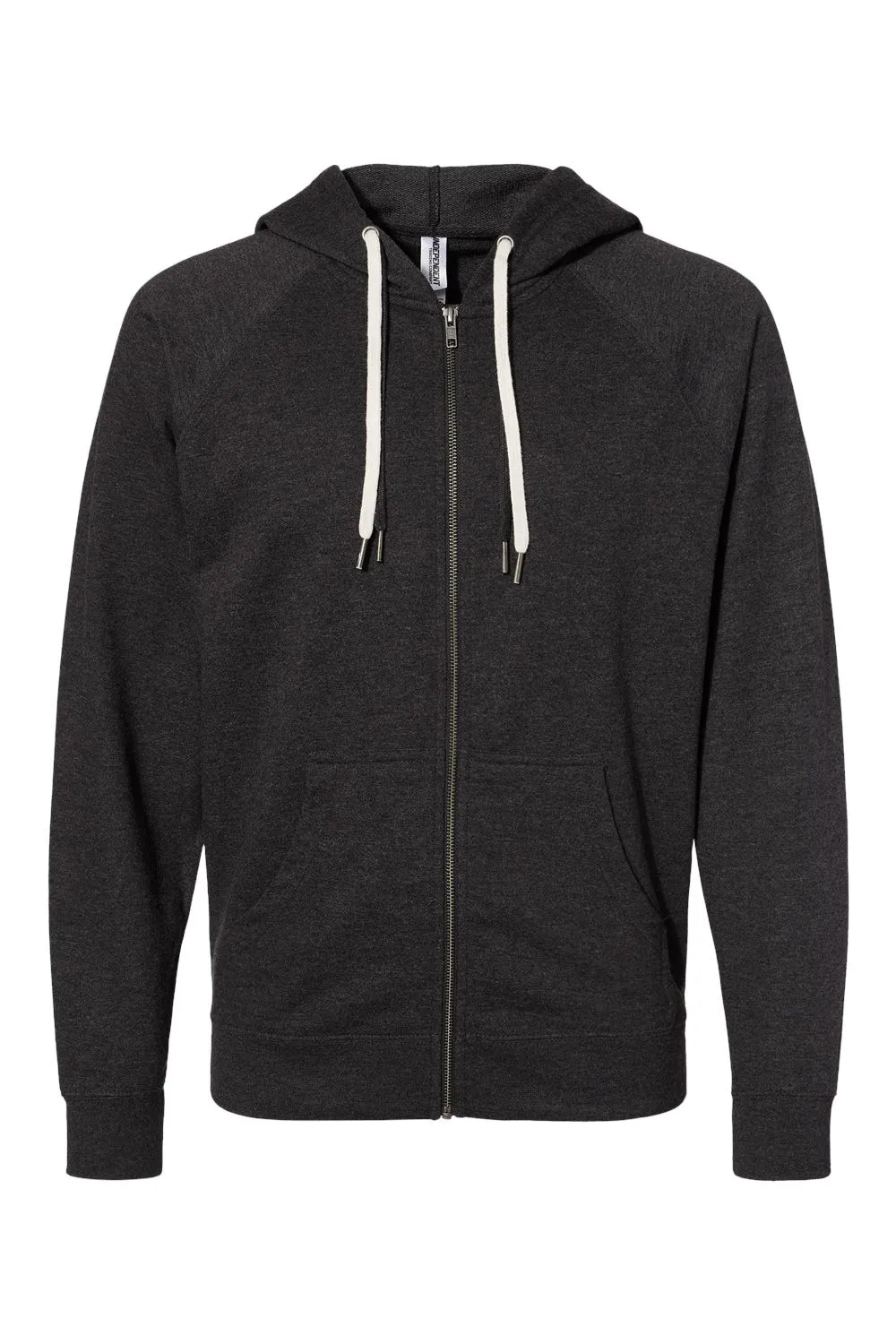 Independent Trading Company Mens Icon Loopback Terry Full Zip Hooded Sweatshirt Hoodie w/ Pockets - Heather Charcoal Grey