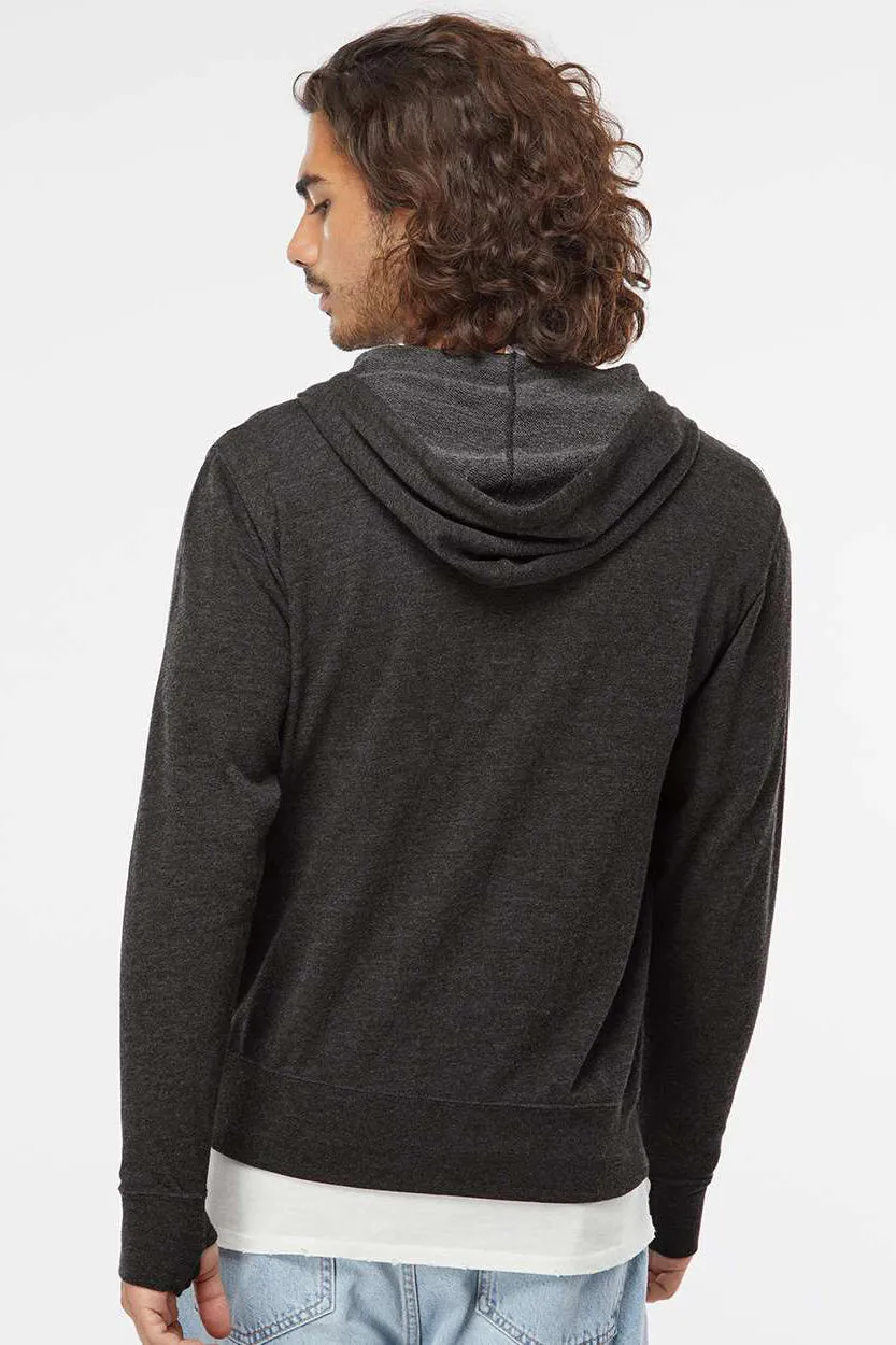 Independent Trading Company Mens Icon Loopback Terry Full Zip Hooded Sweatshirt Hoodie w/ Pockets - Heather Charcoal Grey