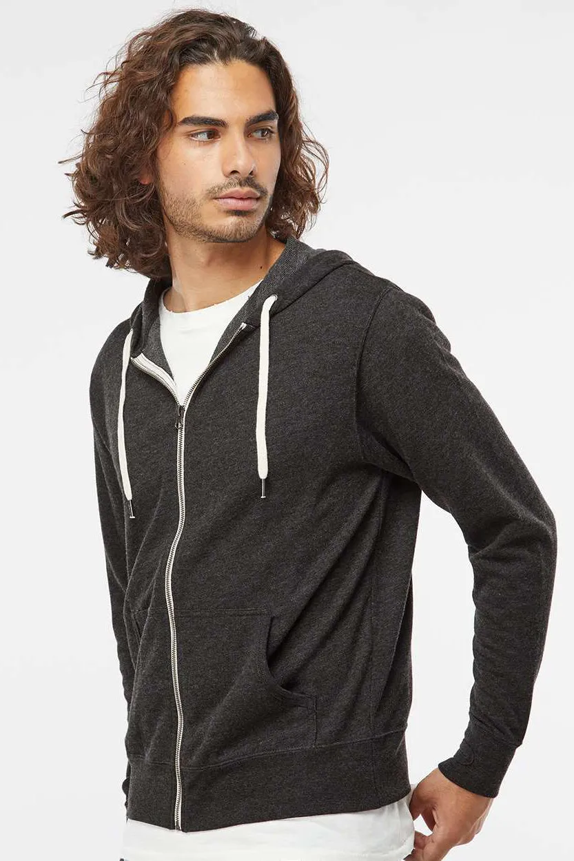 Independent Trading Company Mens Icon Loopback Terry Full Zip Hooded Sweatshirt Hoodie w/ Pockets - Heather Charcoal Grey