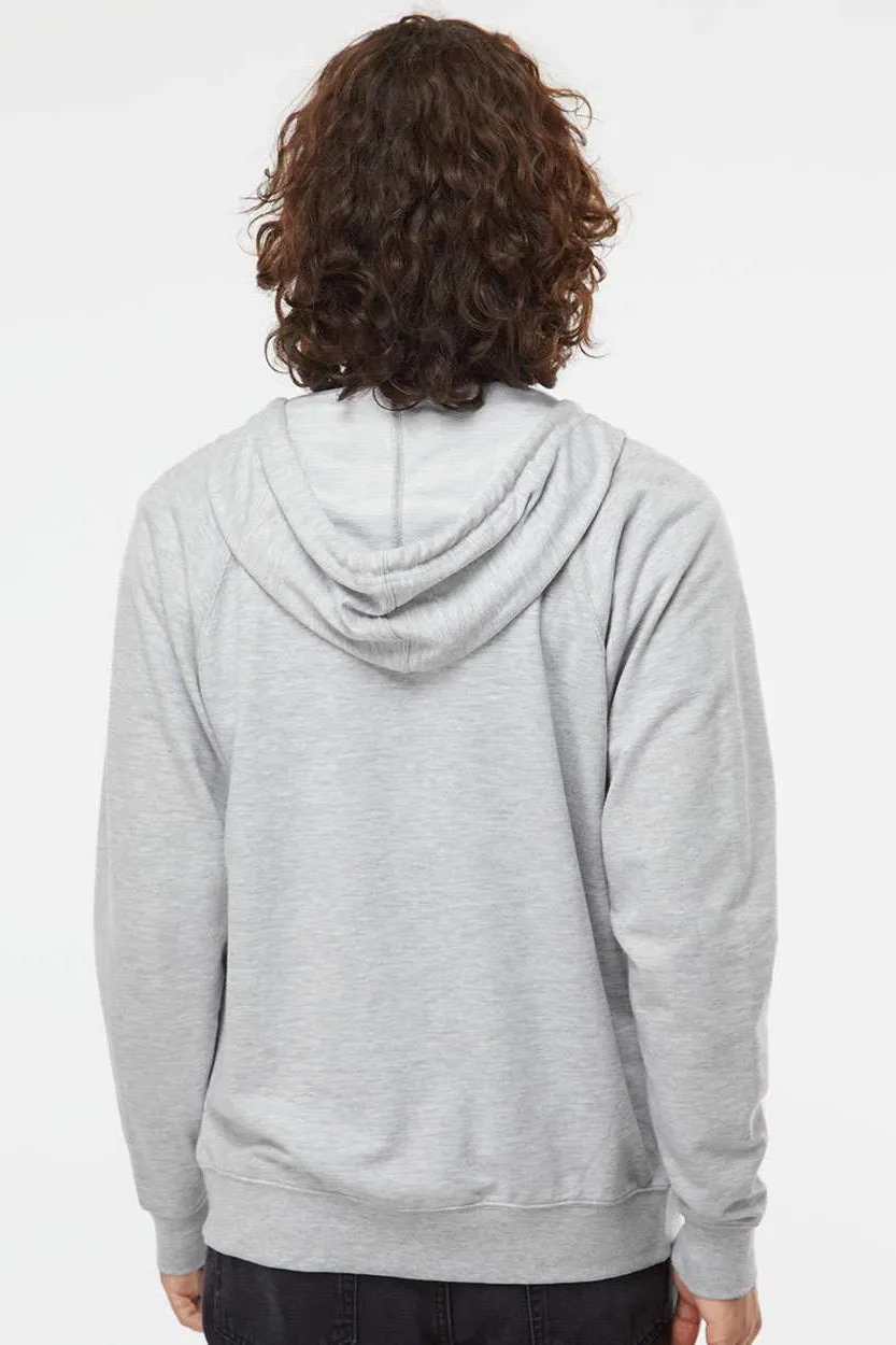 Independent Trading Company Mens Icon Loopback Terry Full Zip Hooded Sweatshirt Hoodie w/ Pockets - Heather Grey