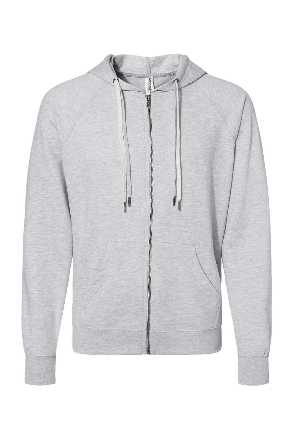 Independent Trading Company Mens Icon Loopback Terry Full Zip Hooded Sweatshirt Hoodie w/ Pockets - Heather Grey