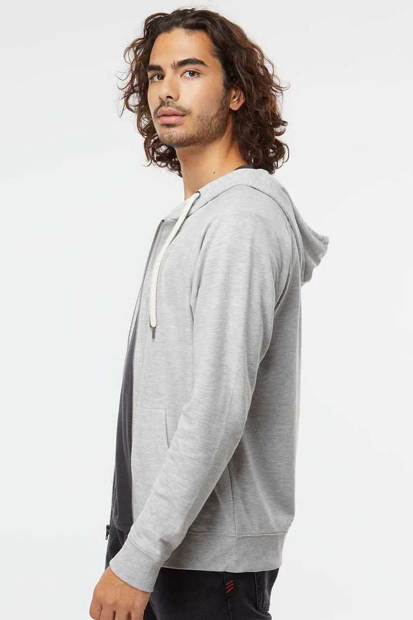 Independent Trading Company Mens Icon Loopback Terry Full Zip Hooded Sweatshirt Hoodie w/ Pockets - Heather Grey