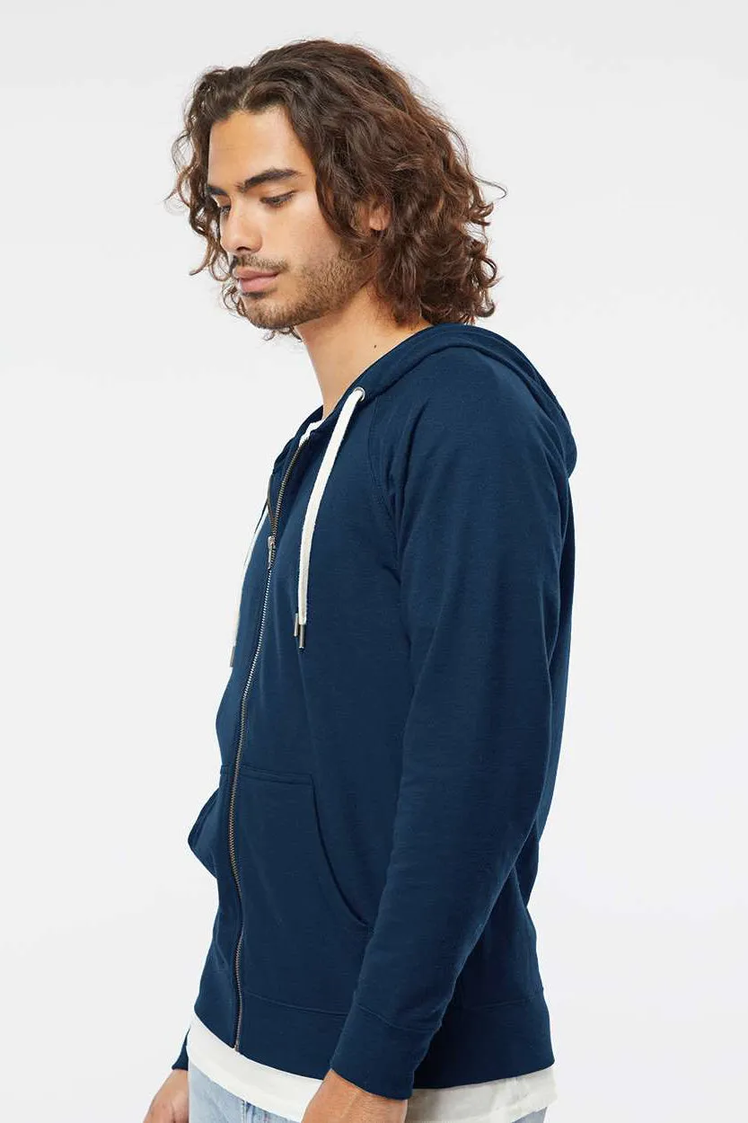 Independent Trading Company Mens Icon Loopback Terry Full Zip Hooded Sweatshirt Hoodie w/ Pockets - Indigo Blue