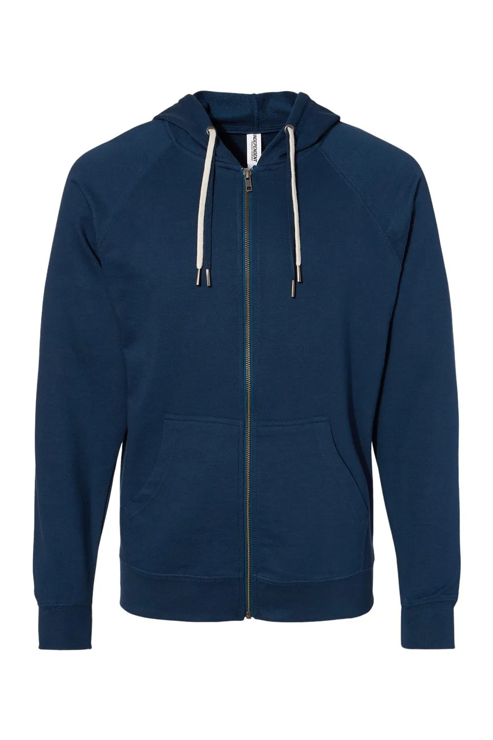 Independent Trading Company Mens Icon Loopback Terry Full Zip Hooded Sweatshirt Hoodie w/ Pockets - Indigo Blue