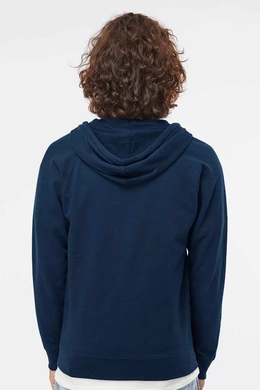 Independent Trading Company Mens Icon Loopback Terry Full Zip Hooded Sweatshirt Hoodie w/ Pockets - Indigo Blue