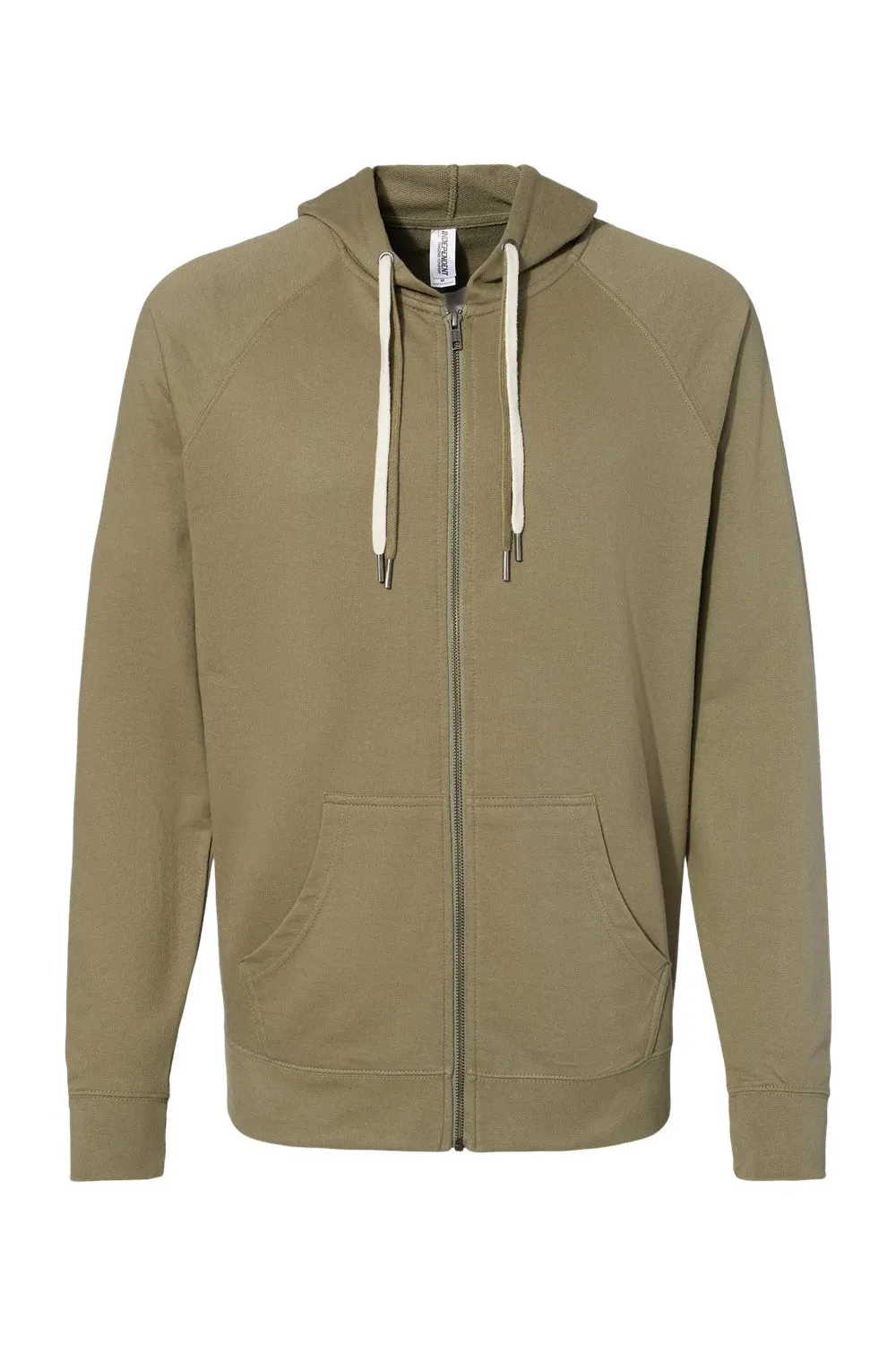Independent Trading Company Mens Icon Loopback Terry Full Zip Hooded Sweatshirt Hoodie w/ Pockets - Olive Green