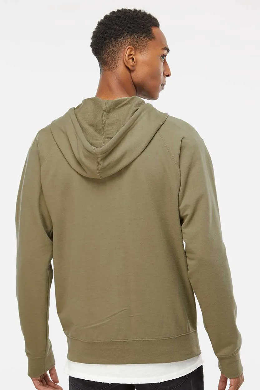 Independent Trading Company Mens Icon Loopback Terry Full Zip Hooded Sweatshirt Hoodie w/ Pockets - Olive Green