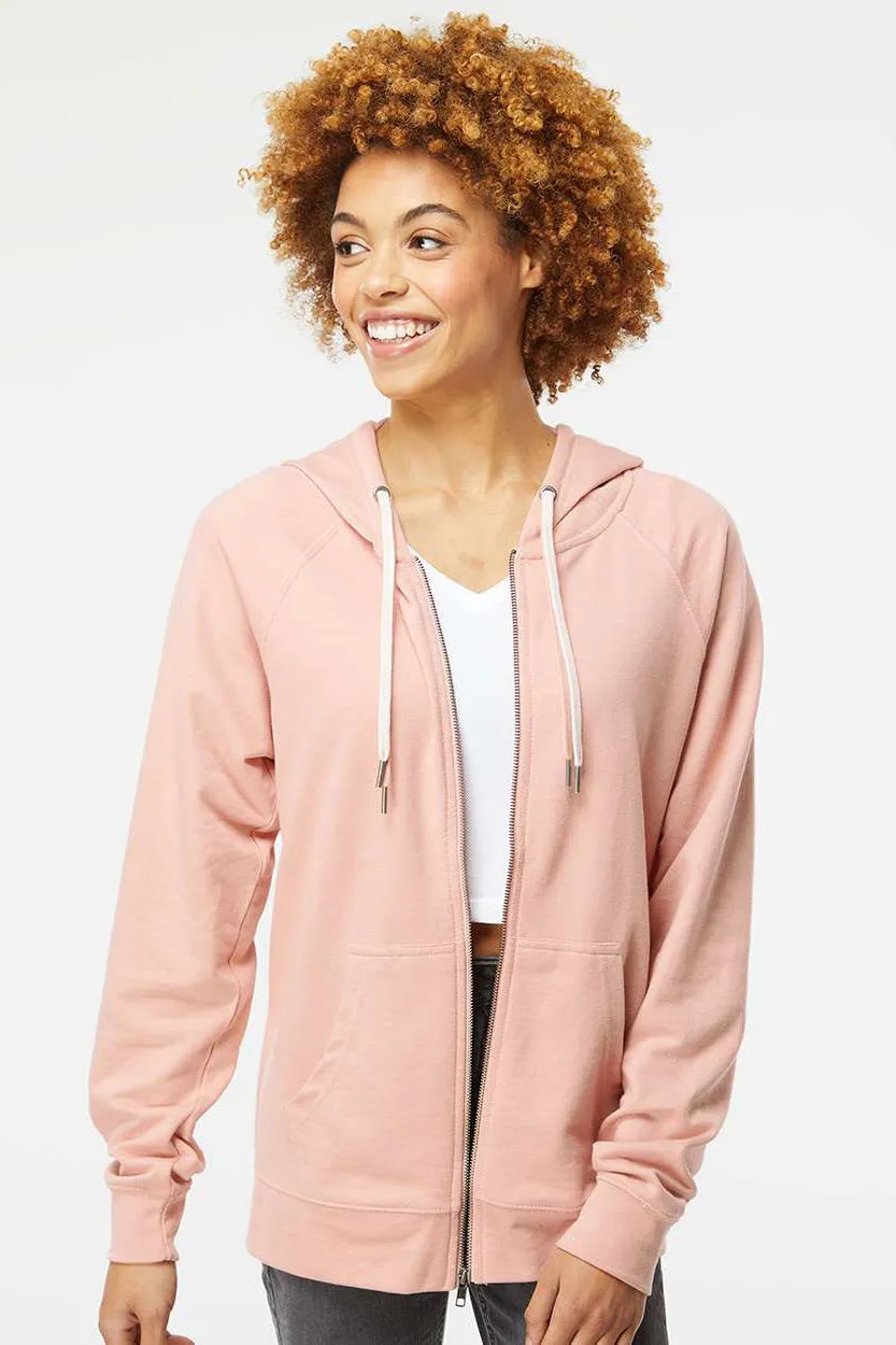 Independent Trading Company Mens Icon Loopback Terry Full Zip Hooded Sweatshirt Hoodie w/ Pockets - Rose Pink