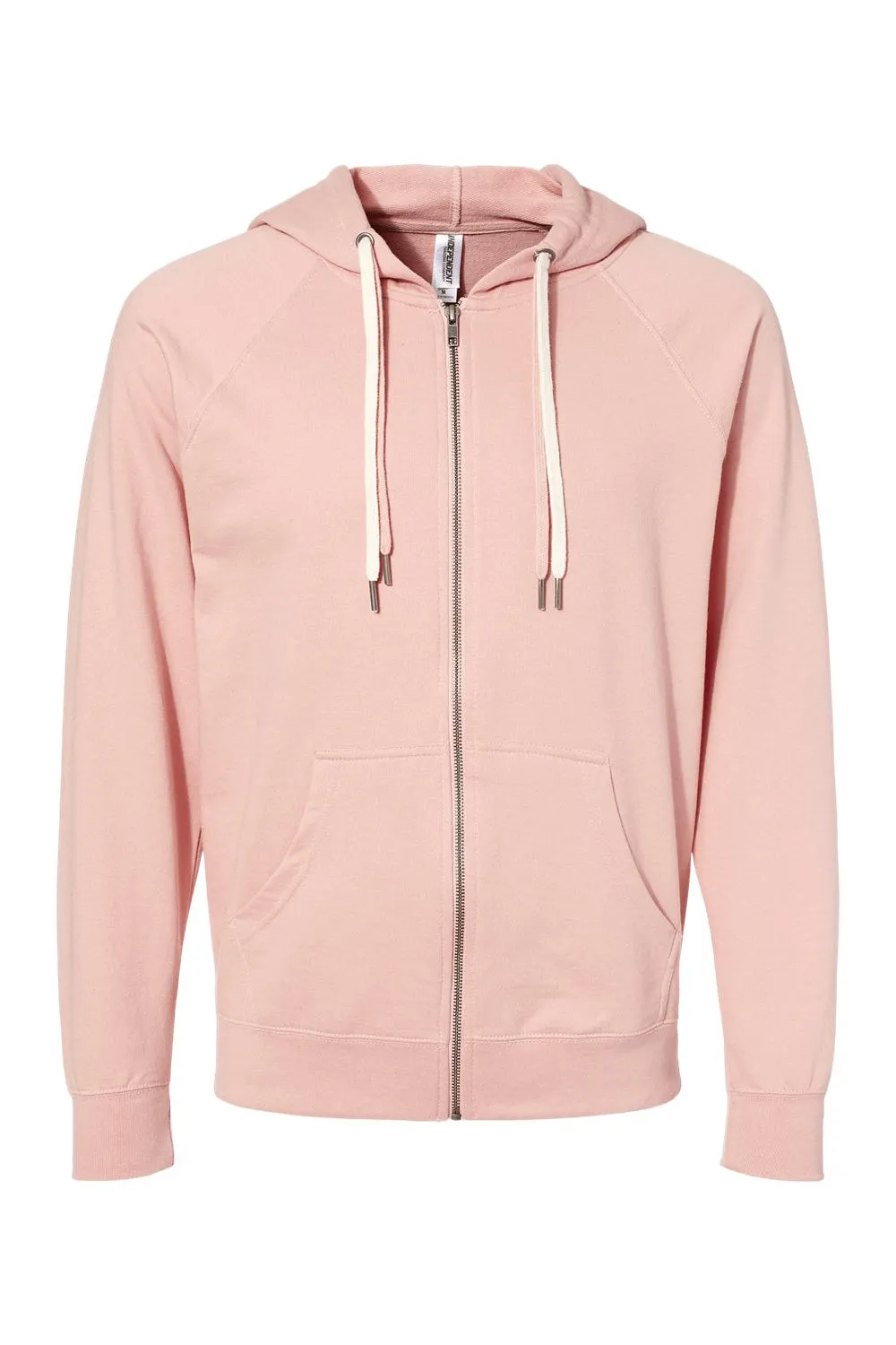 Independent Trading Company Mens Icon Loopback Terry Full Zip Hooded Sweatshirt Hoodie w/ Pockets - Rose Pink