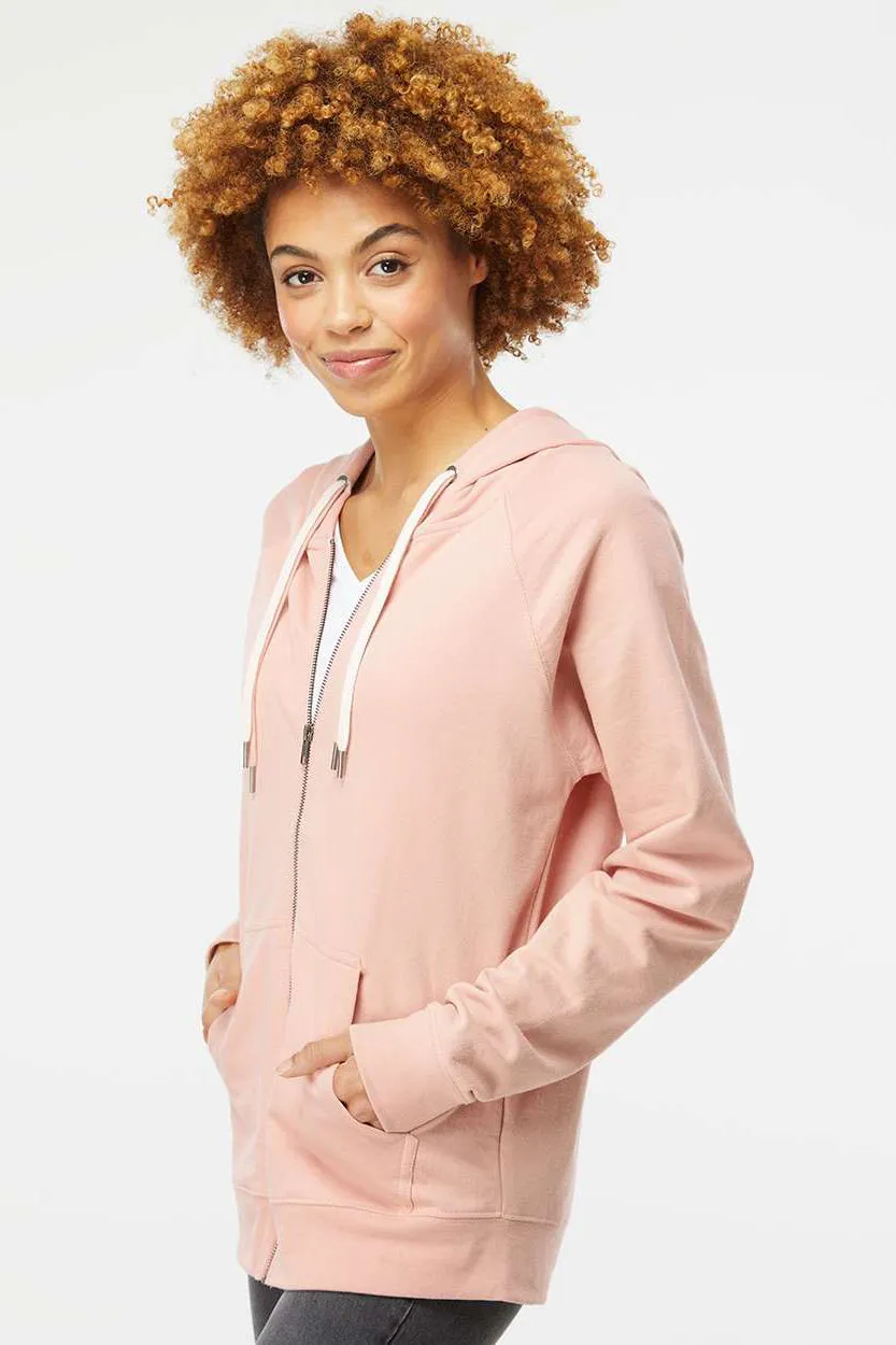 Independent Trading Company Mens Icon Loopback Terry Full Zip Hooded Sweatshirt Hoodie w/ Pockets - Rose Pink