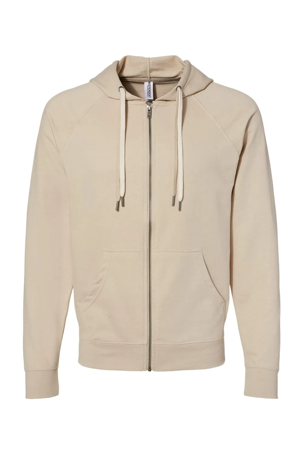 Independent Trading Company Mens Icon Loopback Terry Full Zip Hooded Sweatshirt Hoodie w/ Pockets - Sand