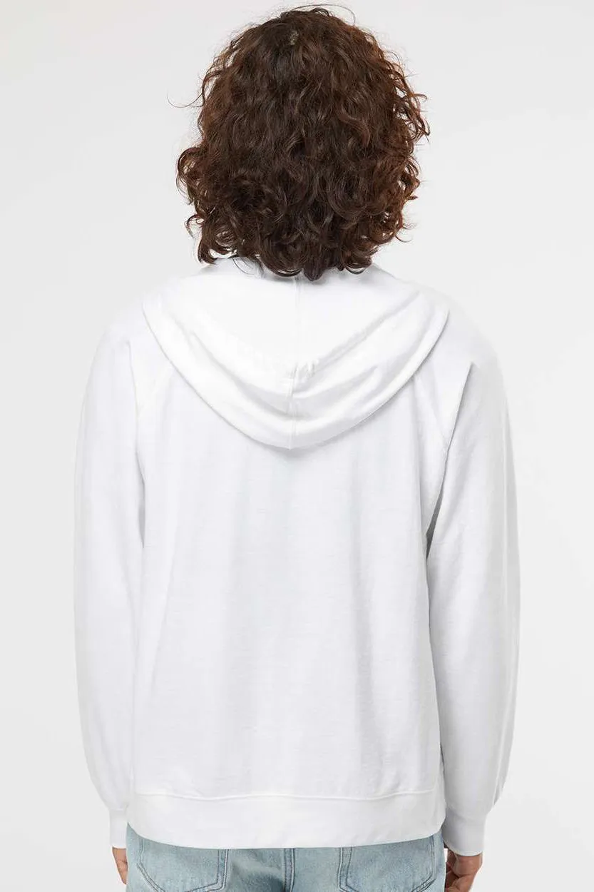 Independent Trading Company Mens Icon Loopback Terry Full Zip Hooded Sweatshirt Hoodie w/ Pockets - White
