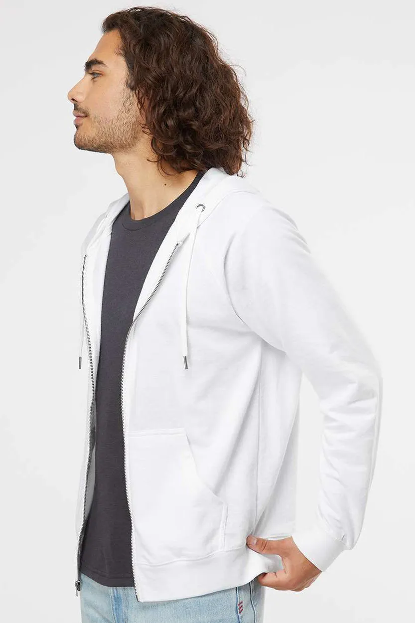 Independent Trading Company Mens Icon Loopback Terry Full Zip Hooded Sweatshirt Hoodie w/ Pockets - White