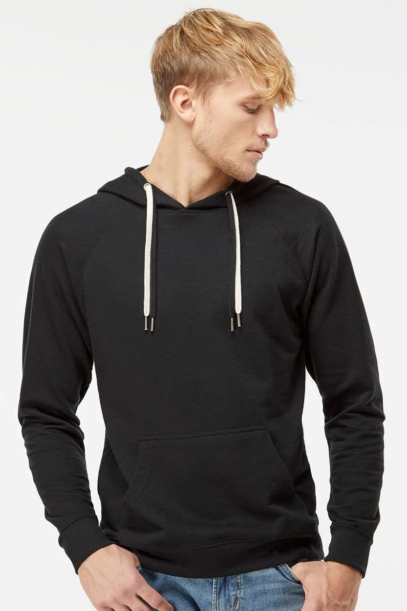 Independent Trading Company Mens Icon Loopback Terry Hooded Sweatshirt Hoodie w/ Pouch Pocket - Black