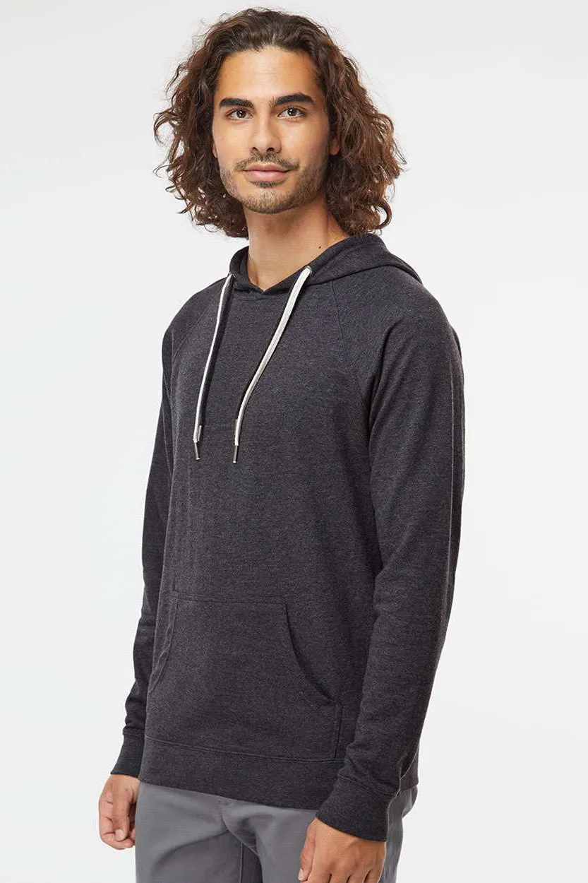 Independent Trading Company Mens Icon Loopback Terry Hooded Sweatshirt Hoodie w/ Pouch Pocket - Heather Charcoal Grey