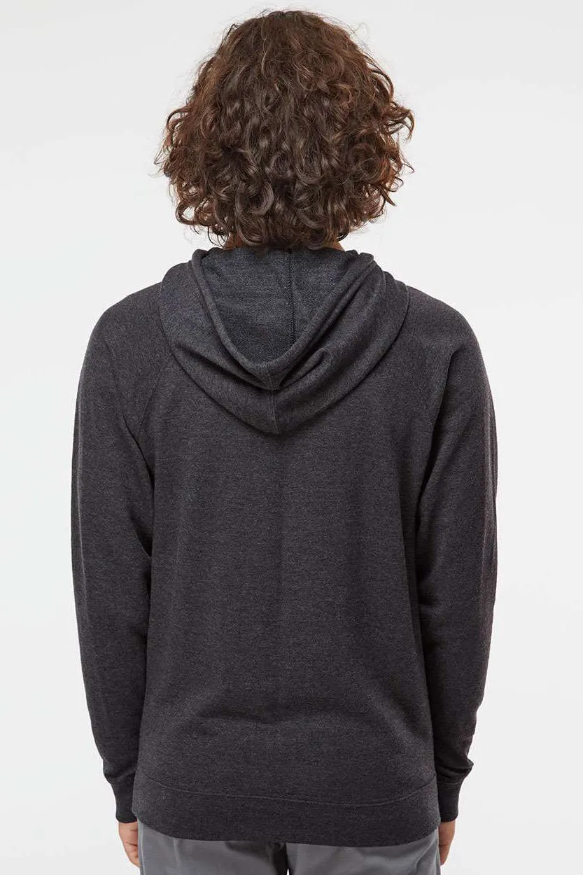 Independent Trading Company Mens Icon Loopback Terry Hooded Sweatshirt Hoodie w/ Pouch Pocket - Heather Charcoal Grey