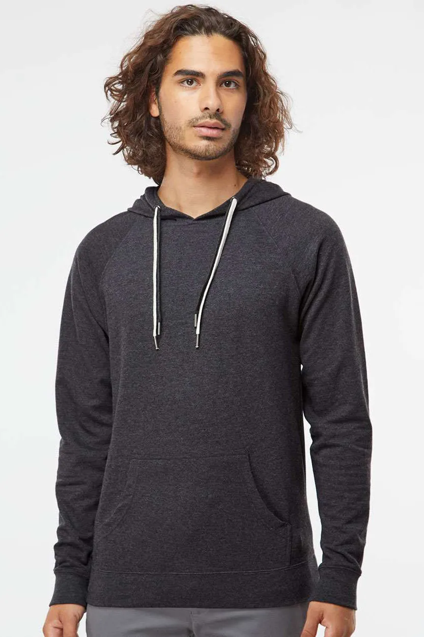 Independent Trading Company Mens Icon Loopback Terry Hooded Sweatshirt Hoodie w/ Pouch Pocket - Heather Charcoal Grey