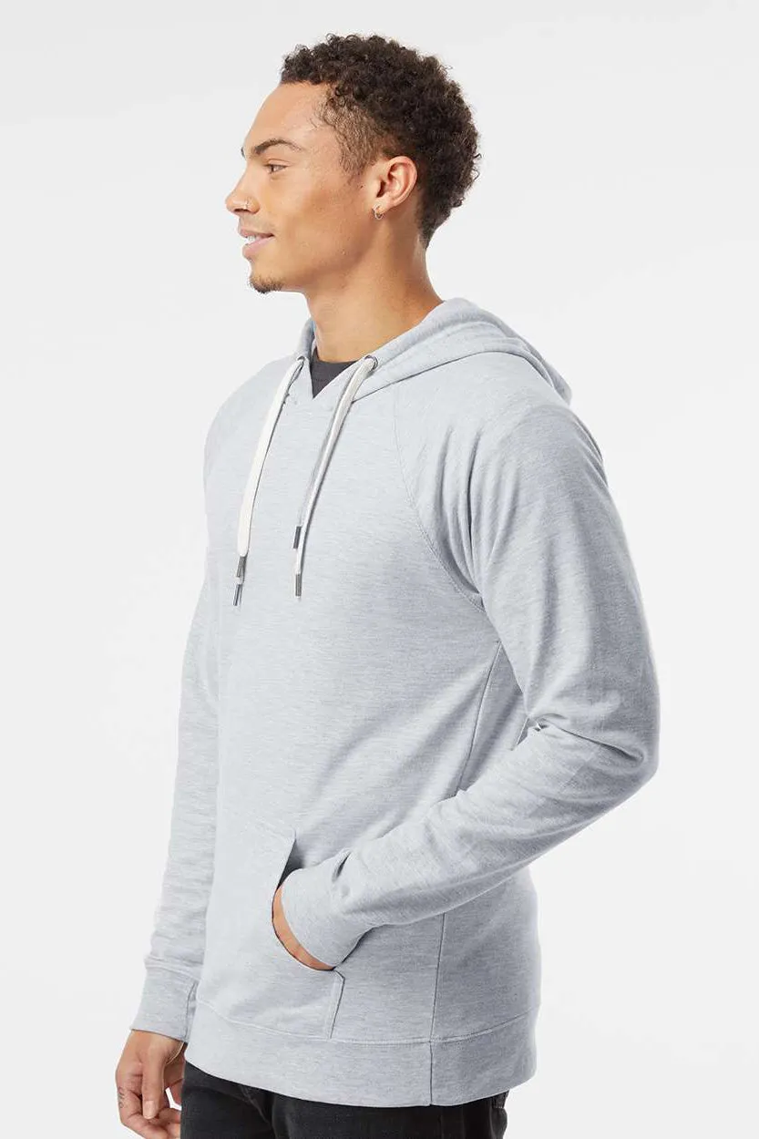 Independent Trading Company Mens Icon Loopback Terry Hooded Sweatshirt Hoodie w/ Pouch Pocket - Heather Grey