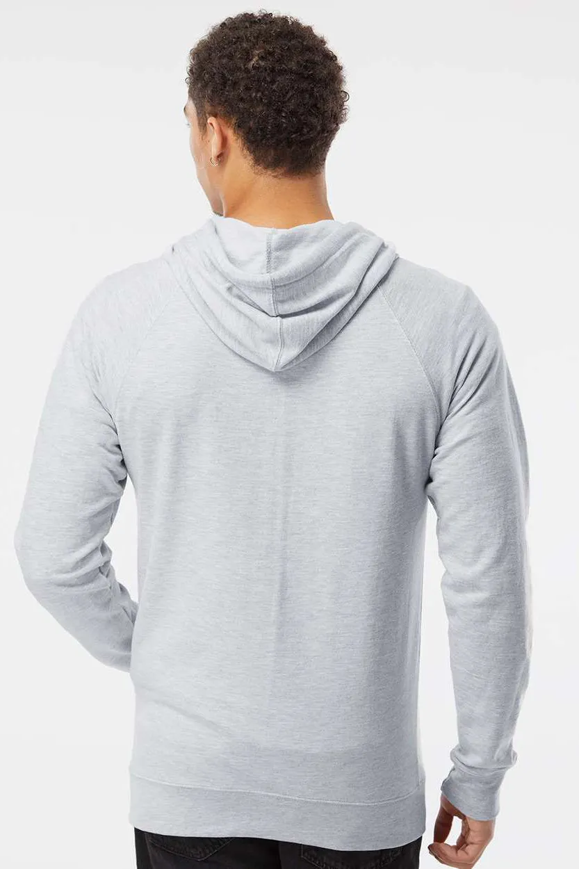 Independent Trading Company Mens Icon Loopback Terry Hooded Sweatshirt Hoodie w/ Pouch Pocket - Heather Grey