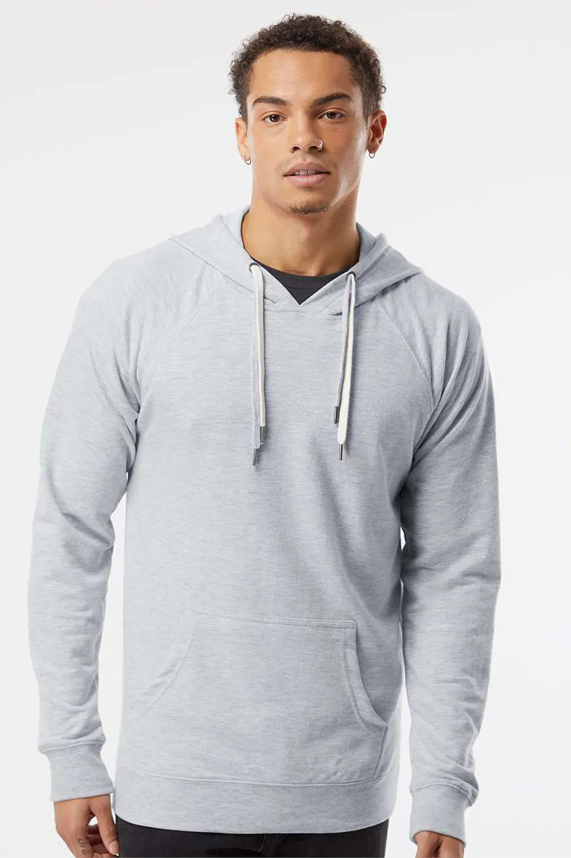 Independent Trading Company Mens Icon Loopback Terry Hooded Sweatshirt Hoodie w/ Pouch Pocket - Heather Grey