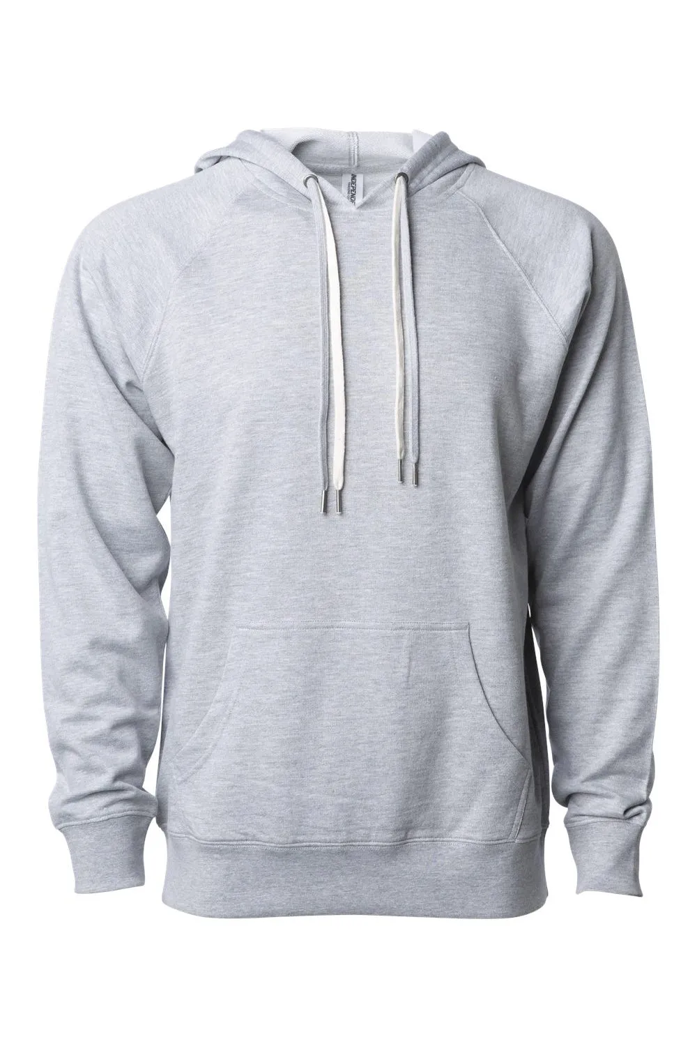 Independent Trading Company Mens Icon Loopback Terry Hooded Sweatshirt Hoodie w/ Pouch Pocket - Heather Grey