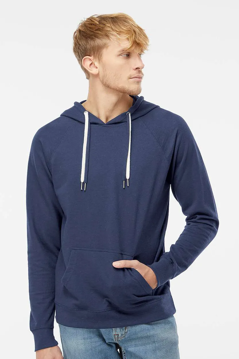 Independent Trading Company Mens Icon Loopback Terry Hooded Sweatshirt Hoodie w/ Pouch Pocket - Indigo Blue