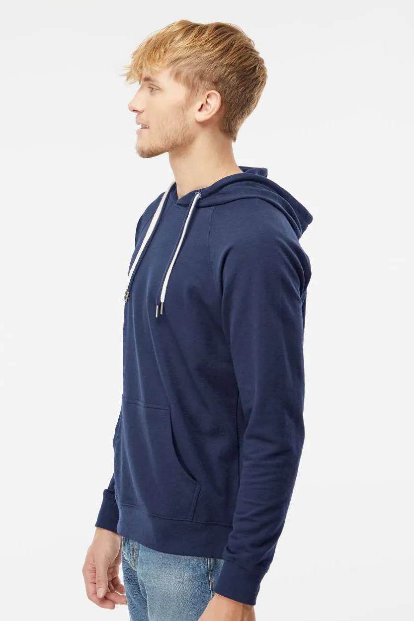 Independent Trading Company Mens Icon Loopback Terry Hooded Sweatshirt Hoodie w/ Pouch Pocket - Indigo Blue