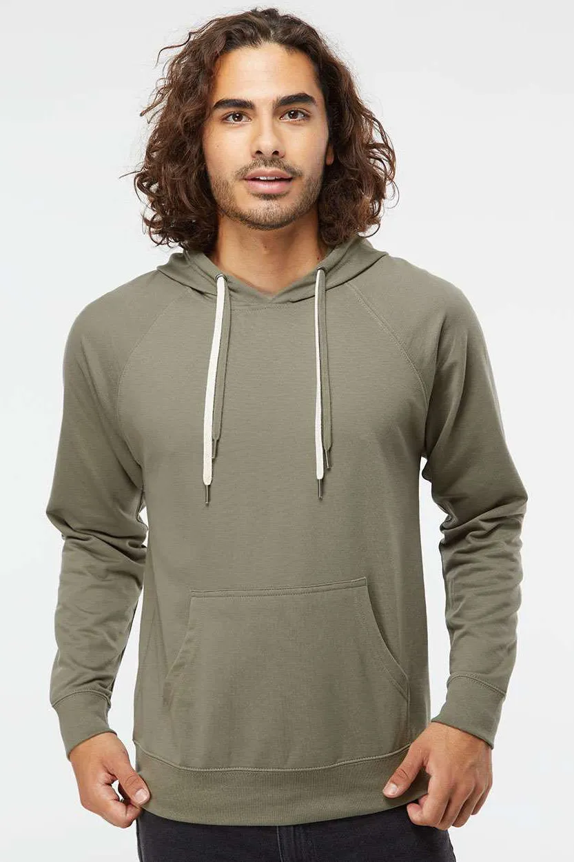 Independent Trading Company Mens Icon Loopback Terry Hooded Sweatshirt Hoodie w/ Pouch Pocket - Olive Green