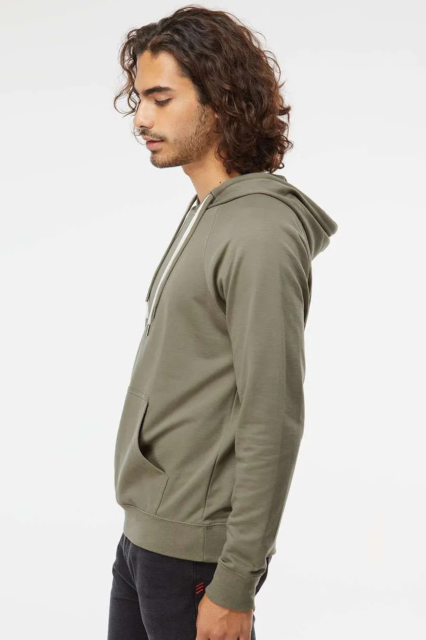 Independent Trading Company Mens Icon Loopback Terry Hooded Sweatshirt Hoodie w/ Pouch Pocket - Olive Green