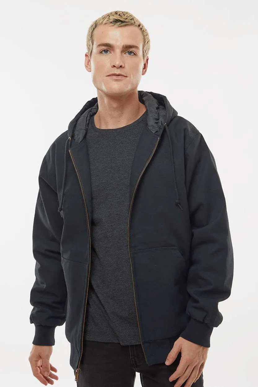 Independent Trading Company Mens Insulated Canvas Full Zip Hooded Jacket - Black