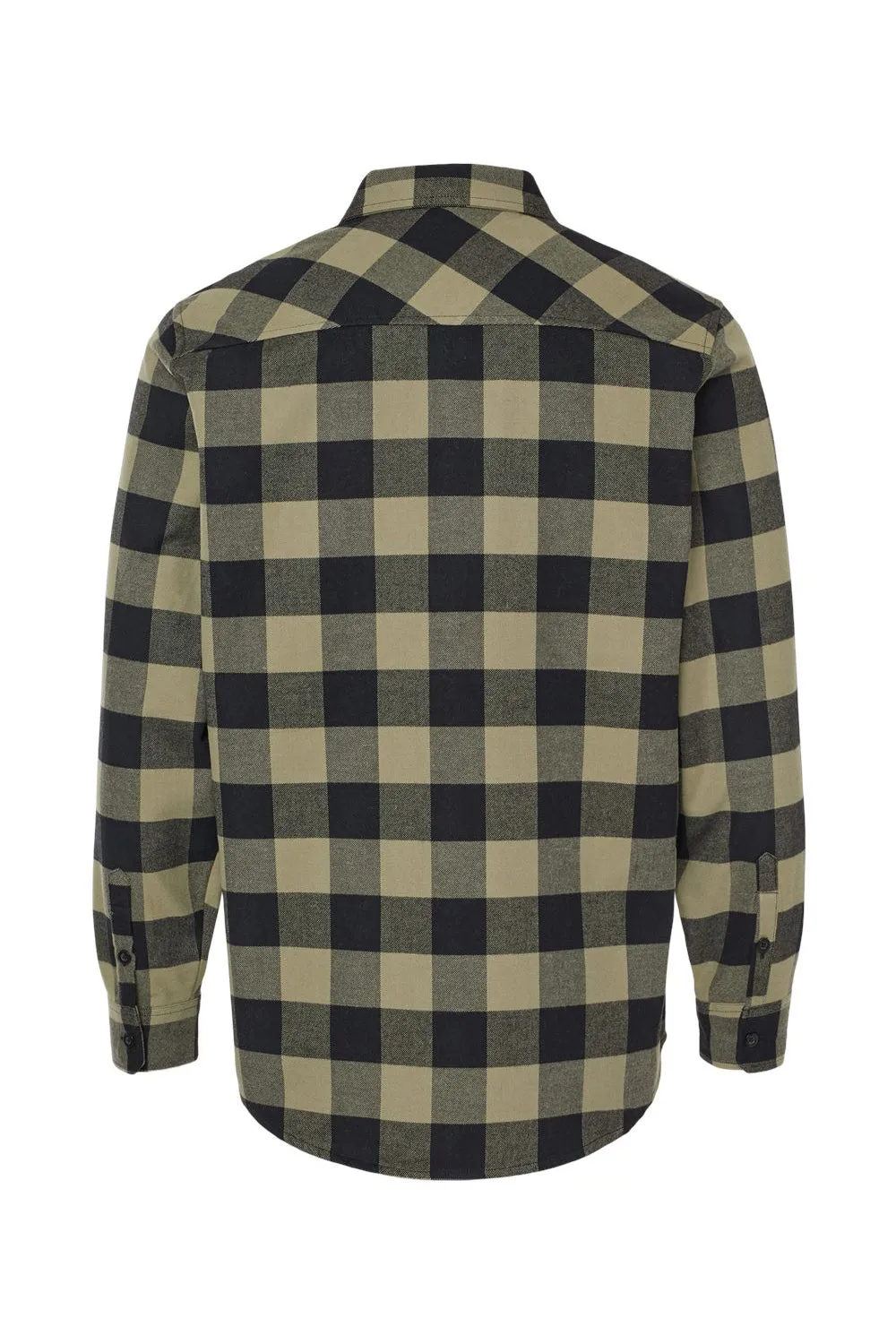 Independent Trading Company Mens Long Sleeve Button Down Flannel Shirt w/ Double Pockets - Olive Green/Black
