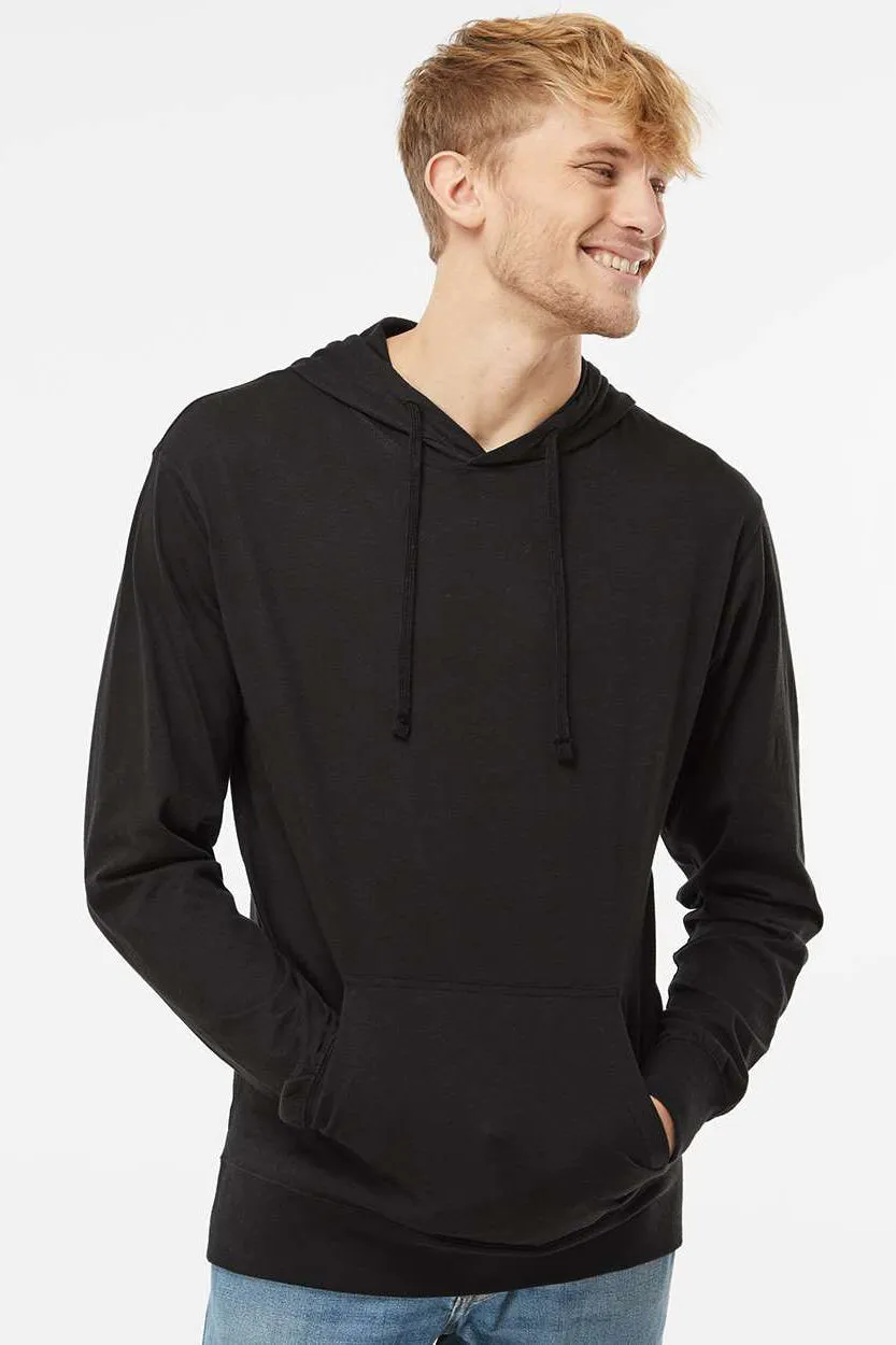 Independent Trading Company Mens Long Sleeve Hooded T-Shirt Hoodie - Black