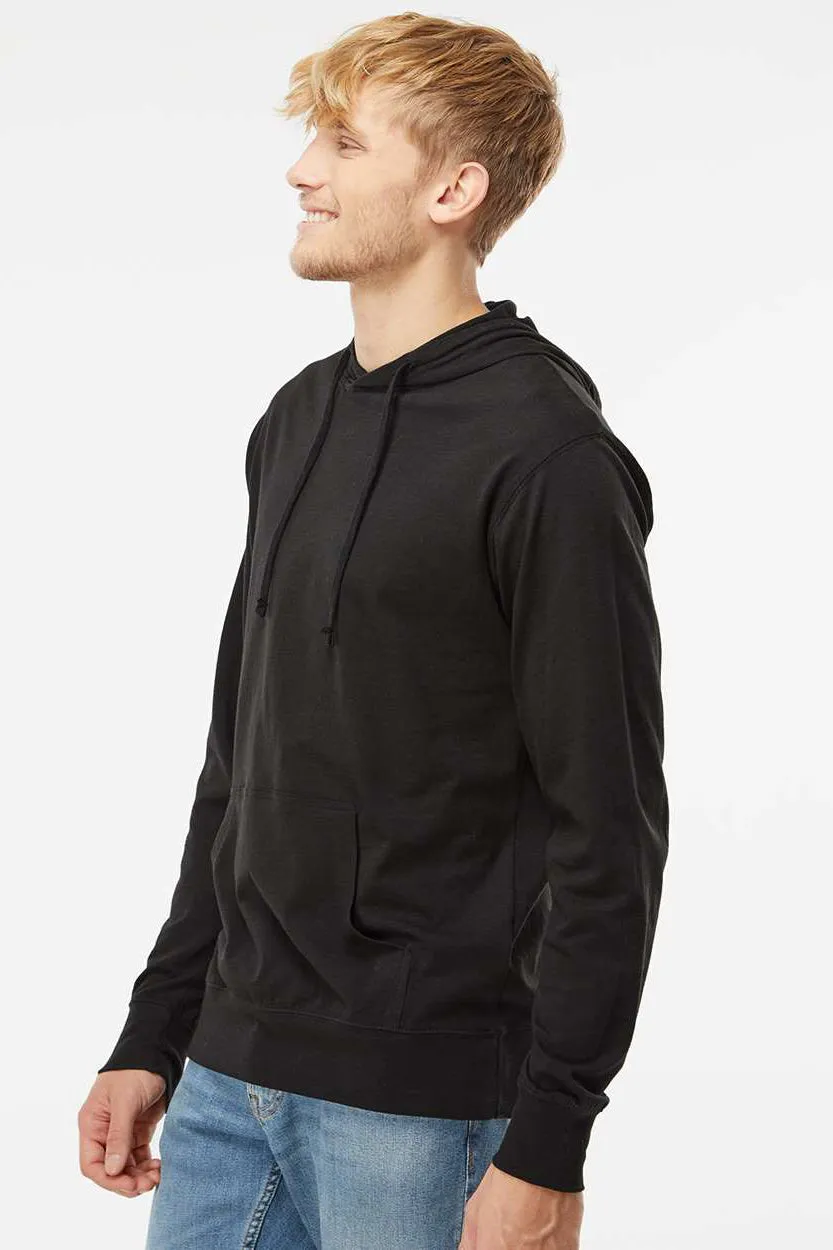 Independent Trading Company Mens Long Sleeve Hooded T-Shirt Hoodie - Black