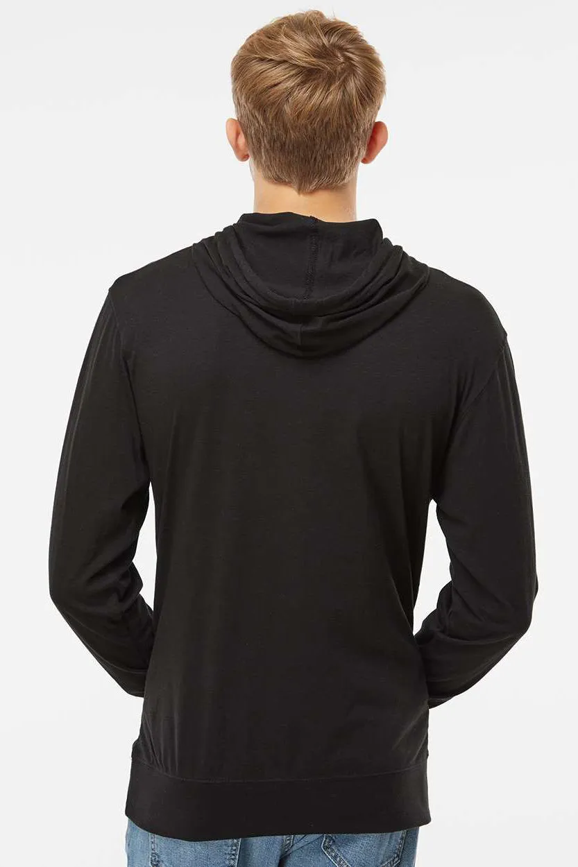 Independent Trading Company Mens Long Sleeve Hooded T-Shirt Hoodie - Black