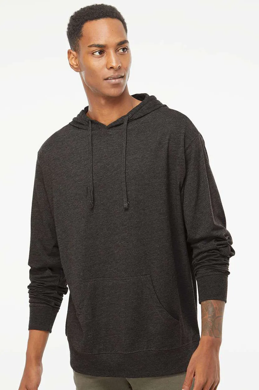 Independent Trading Company Mens Long Sleeve Hooded T-Shirt Hoodie - Heather Charcoal Grey