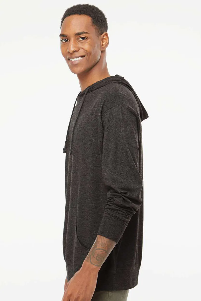 Independent Trading Company Mens Long Sleeve Hooded T-Shirt Hoodie - Heather Charcoal Grey