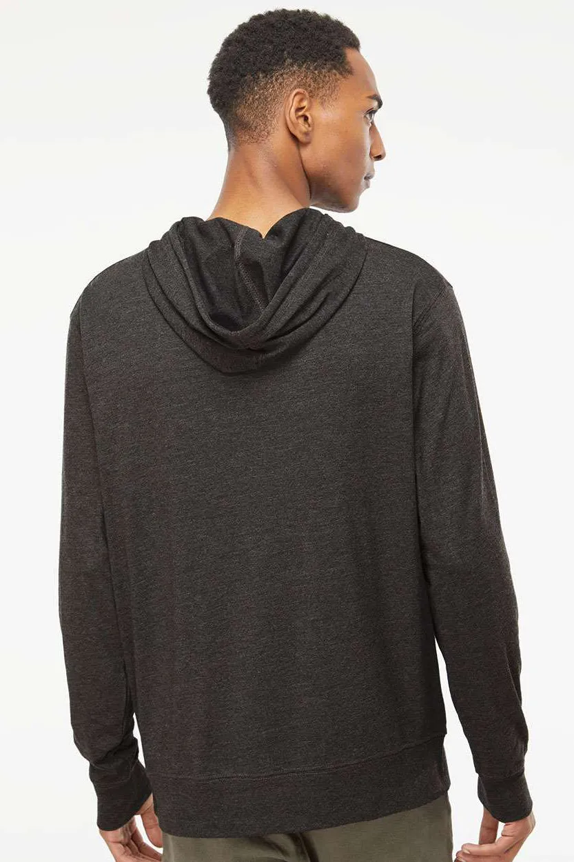 Independent Trading Company Mens Long Sleeve Hooded T-Shirt Hoodie - Heather Charcoal Grey