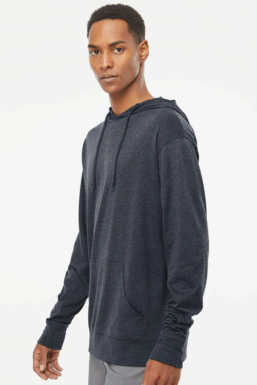 Independent Trading Company Mens Long Sleeve Hooded T-Shirt Hoodie - Heather Classic Navy Blue