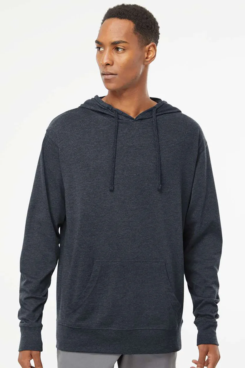 Independent Trading Company Mens Long Sleeve Hooded T-Shirt Hoodie - Heather Classic Navy Blue