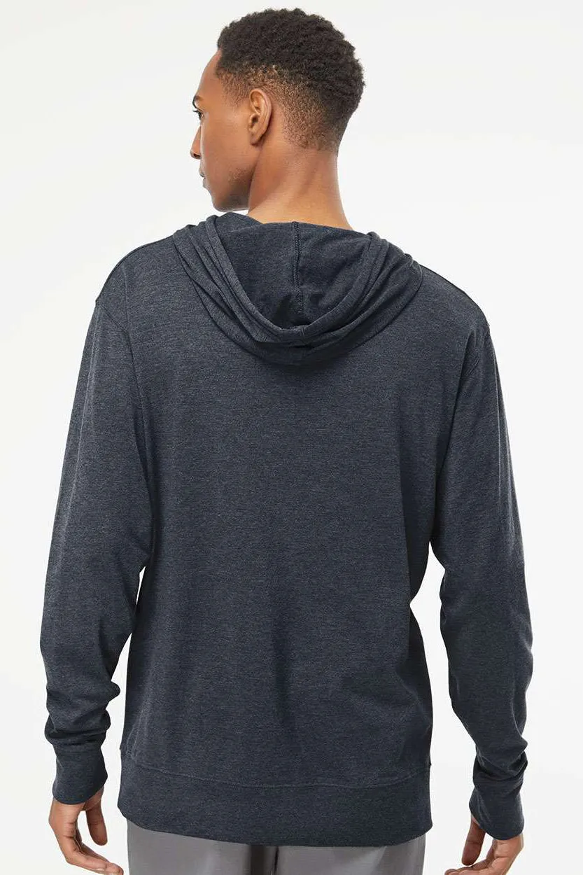 Independent Trading Company Mens Long Sleeve Hooded T-Shirt Hoodie - Heather Classic Navy Blue