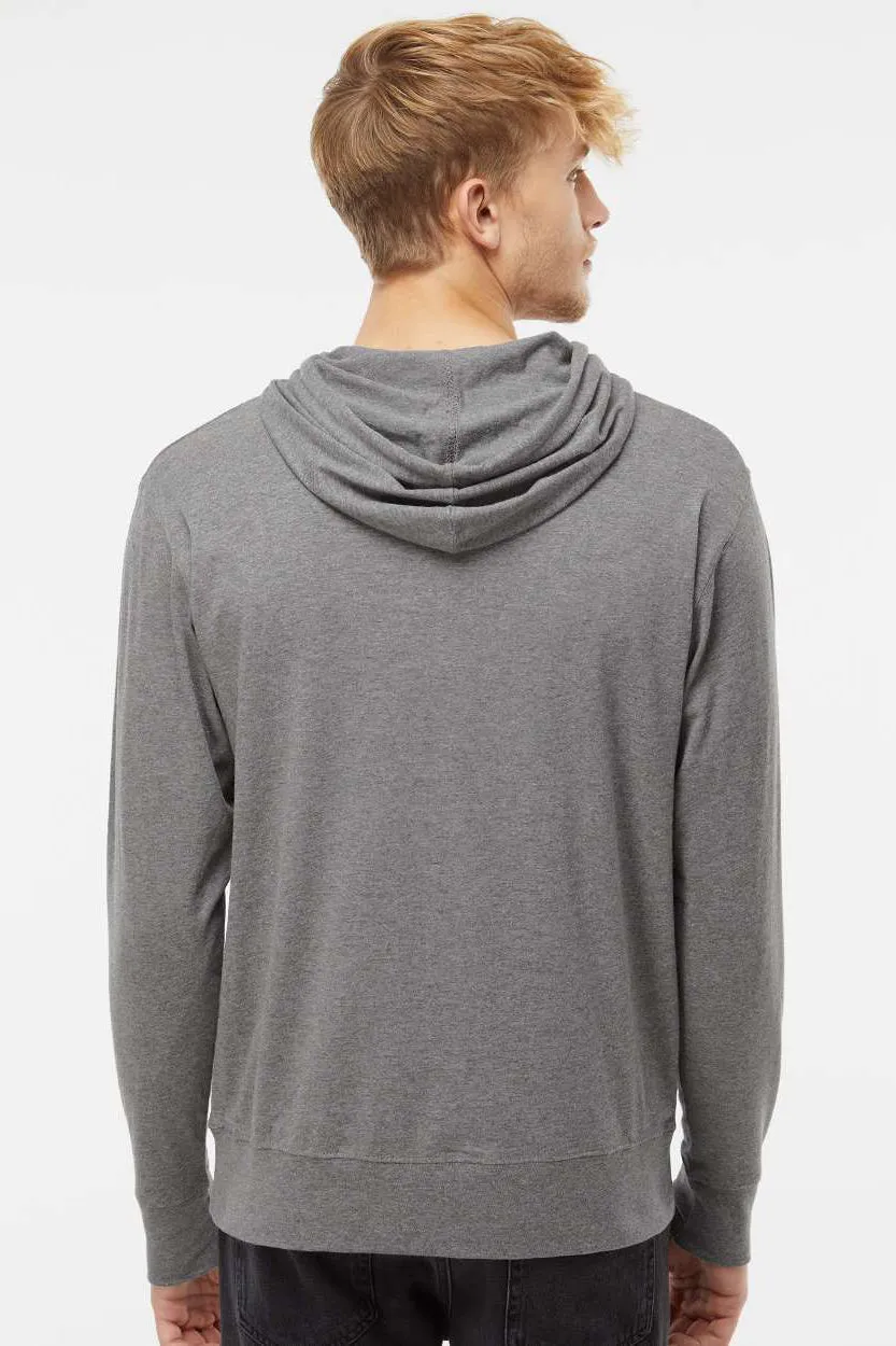 Independent Trading Company Mens Long Sleeve Hooded T-Shirt Hoodie - Heather Gunmetal Grey