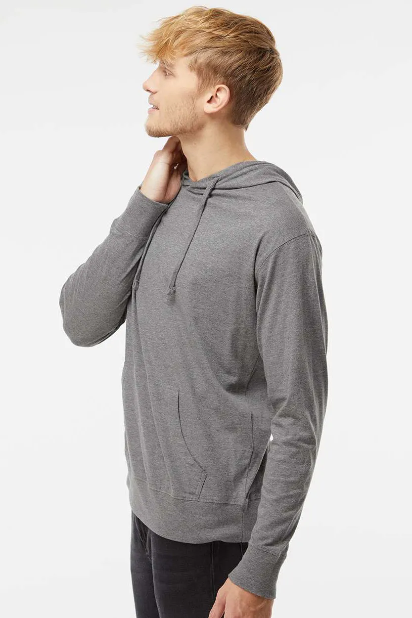 Independent Trading Company Mens Long Sleeve Hooded T-Shirt Hoodie - Heather Gunmetal Grey