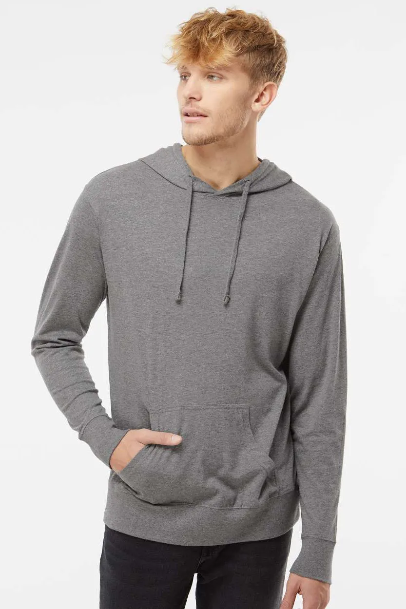 Independent Trading Company Mens Long Sleeve Hooded T-Shirt Hoodie - Heather Gunmetal Grey